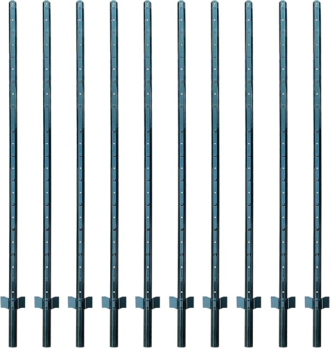 ARIFARO Fence Posts 7 Feet Sturdy Duty Metal Fence Post, Pack of 10, No Dig Garden U Post for Wire Fencing Steel Poles for Yard, Outdoor Wire