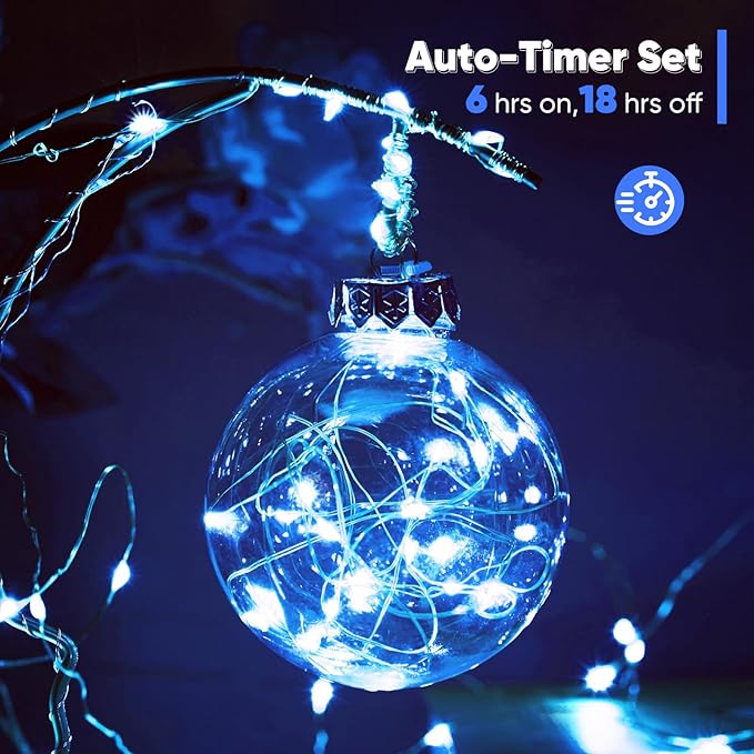 4 Pack 16.4 Ft. Battery Operated Outdoor String Lights with Remote & Timer, LED Blue Fairy Lights, Waterproof Twinkle Lights for Bedroom, Dorm, Mason Jar, Wedding, Party, Christmas