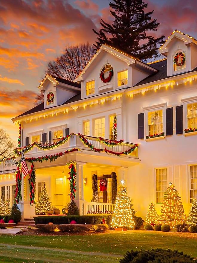 6pk Warm White Solar Christmas Lights Outdoor Waterproof, 600 LED 198FT Solar Powered LED String Lights Green Wire with 8 Modes, Solar Fairy Lights for Xmas Tree Party Wedding Garden Fence Decorations