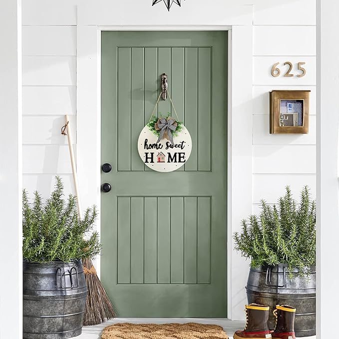 Interchangeable Welcome Sign for Front Door with 14 Changeable Icons, Farmhouse Front Porch Decor Rustic Wooden Wall Sign with 12 LED Lights, Outdoor Seasonal Welcome Home Decorations (White1)
