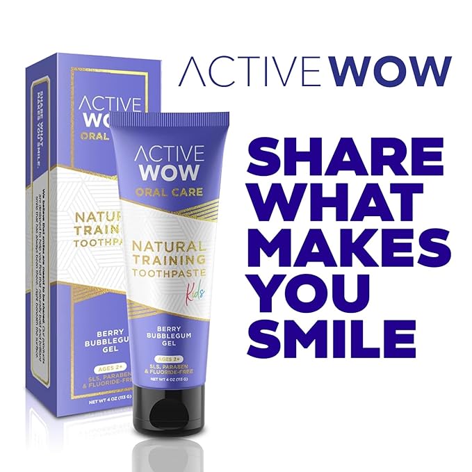 Active Wow Training Toothpaste – Fluoride-Free, Toddler-Safe, Gentle, Vegan, Safe to Swallow – Berry Bubblegum, 1 Pack
