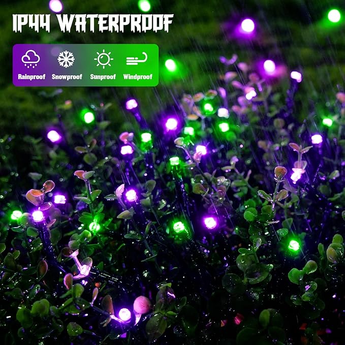 JMEXSUSS 2 Pack Purple and Green Halloween Lights, Total 400 LED 151FT Solar Halloween Lights Outdoor Waterproof, 8 Modes Solar Christmas String Light for Outside Tree Patio Decorations