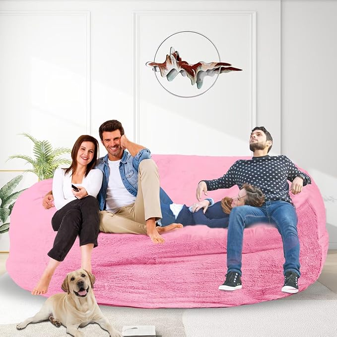 Bean Bag Chair for Adults 7FT,Soft Removable Cover for Teens/Girls Bedroom,Fluffy Giant Round Floor Beanbag Lounger Chairs (No Filler,Pink)
