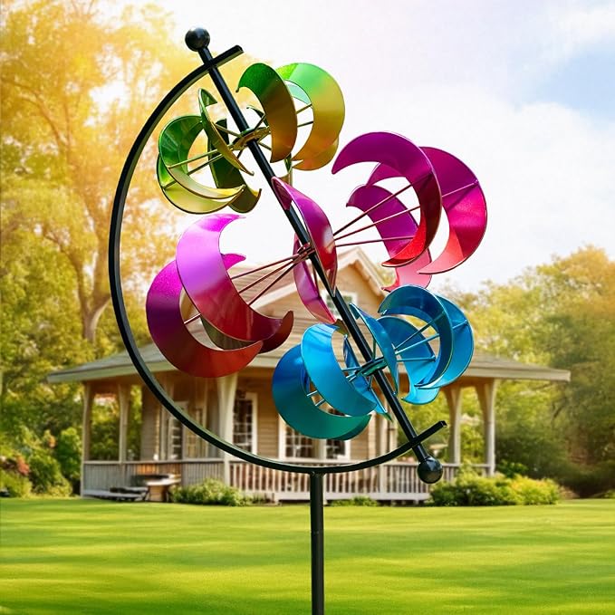 Wind Spinner for Garden and Yard - Large Metal Kinetic Wind Sculpture for Outdoor Decor (Moons)