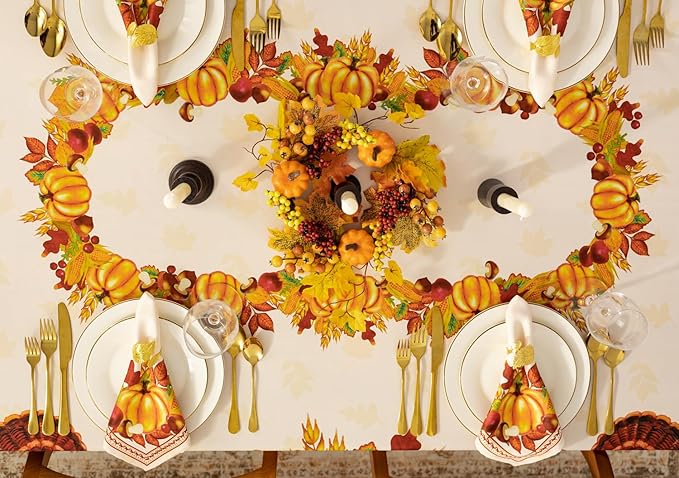YiHomer Fall Thanksgiving Tabletop Collection for Kitchen Dining Decoration Parties Harvest, Harvest Party, Tablecloth, 60 x 102 Rectangle