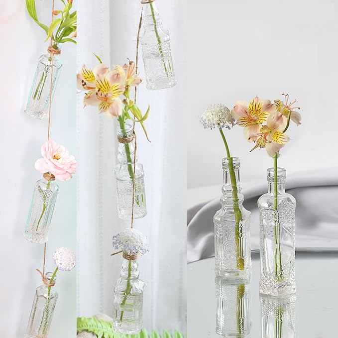 24 pcs Small Mini Clear Vintage Glass Bottles with Corks, Small Bud Vases, Decorative, Potion Bottles, 1.6oz for Party Wedding DIY Decoration/ Sand Art Bottles/Spell Jars/Message In a Bottle Kit