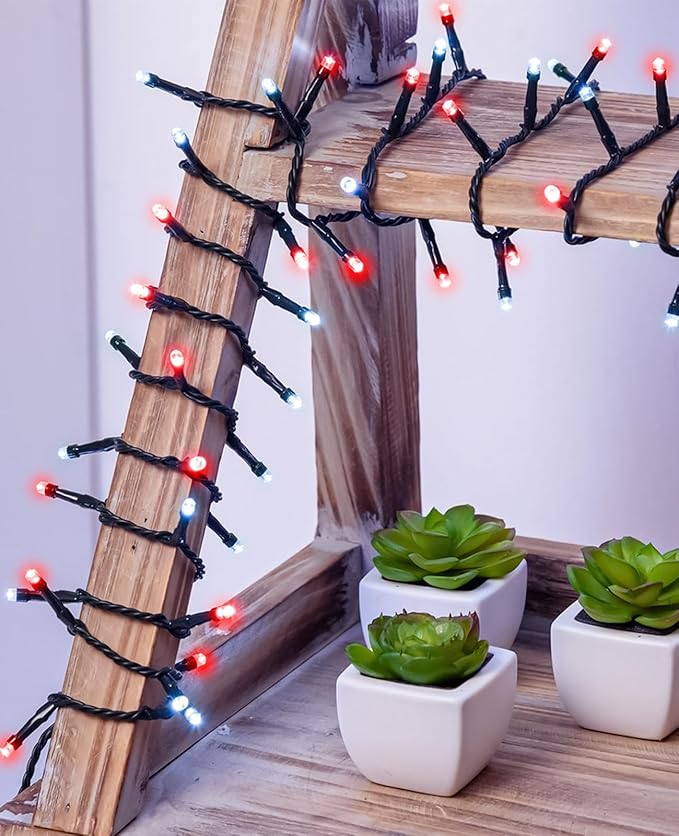 Christmas Lights Outdoor 40FT 120 LED, Green Wire Christmas Tree Lights Waterproof, 8 Modes & Timer, Connectable String Light for Indoor Bedroom Yard Patio Party Xmas Decorations, Red White