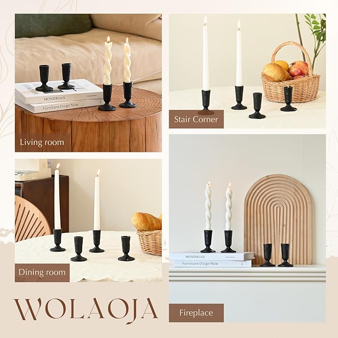 Candle Sticks Holder Decor, Set of 4 Vintage Black Candle Holders, Modern Decorative Tapered Candlestick Holders Centerpiece for Dining Table Centerpiece, Wedding, Party Decor