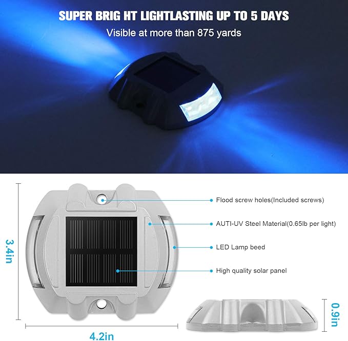 VOLISUN Solar Deck/Dock Lights, 20-Pack Led IP67 Waterproof Outdoor Warning Step Lights for Driveway Sidewalk Garden Pathway Yard (Blue)