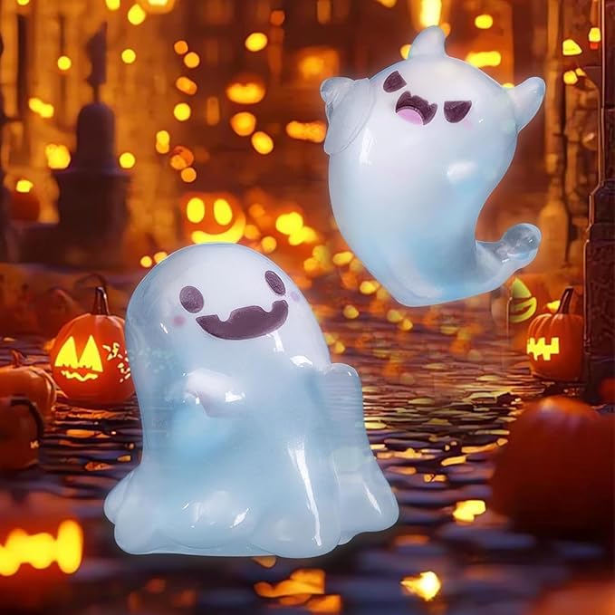 32 Sets Halloween Mini Ghost Figures with Box, Glow in The Dark Mini Resin Ghosts, Luminous Ghost Miniature Resin Figurines for Halloween Party Favors (1PCS D)