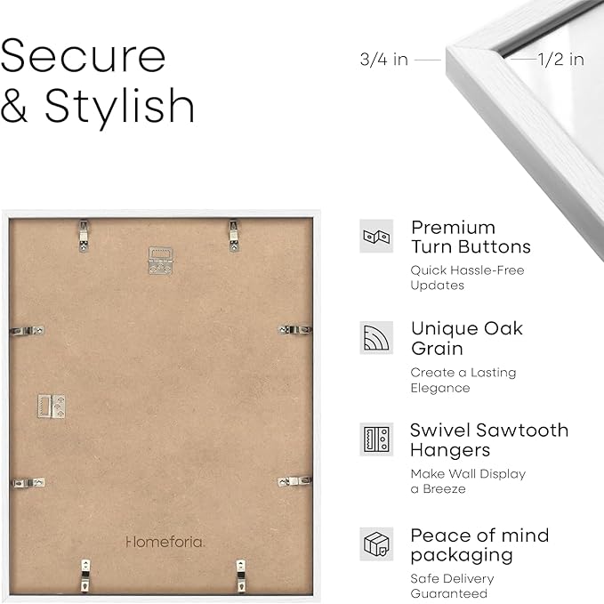 Homeforia 11x18 White Diploma Frame with Photo, High End Oak 11 x 18 Certificate Wood Frame with Mat 8.5x11 Diploma and 5x7 Picture, 18 by 11 Wooden Document Frames, Tempered Glass, Wall Kit, Set of 1