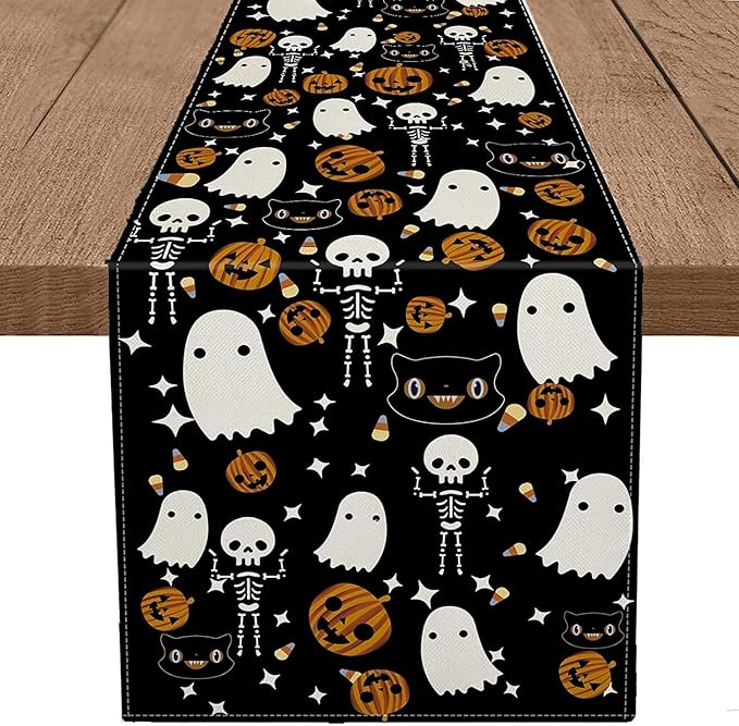 GAGEC Halloween Table Runner Black Cat Pumpkins Seasonal Kitchen Dining Table Home Outdoor Party Decorations (13'' x 36'')
