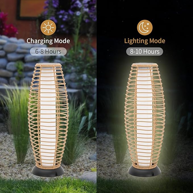 Outdoor Floor Lamp Solar Powered Lantern Waterproof Outdoor Lamps Wicker Patio Lights for Garden Deck Backyard Decor