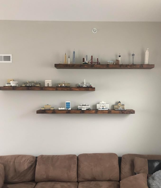 joelsantiques Floating Shelf, Wood Wall Shelf, Natural Wooden Home Decor for Bathroom Kitchen Bedroom, Hanging Mounted Invisible Bracket (Medium Brown, 7" Deep x 72" Wide)