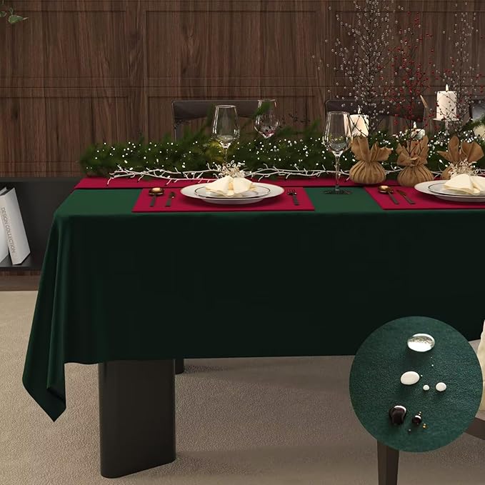 Wool Velvet Large Rectangle Tablecloth, French Luxurious Retro Washable Waterproof Table Cover, Soft Dining Table Cloth for Dining, Kitchen, Wedding, Party, 120''x60'' (Hunter Green)