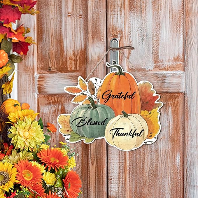 Fall Vibes Door Hanger Sign, Wooden Maple Leaves Mushroom Hanging Decor for Front Door, Fall Wood Wreath Wall Decor for Autumn Harvest Thanksgiving Home Decors, Housewarming Gift