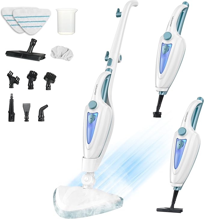 12-in-1 Steam Mop, Fast 15-Sec Heat-Up, 1500W Detachable Handheld Steam Cleaner with 2 Dirt Grip Pads, Removes 99.99% Stubborn Stains for Hardwood Floors, Windows, Tiles, Furniture, Pearl Teal
