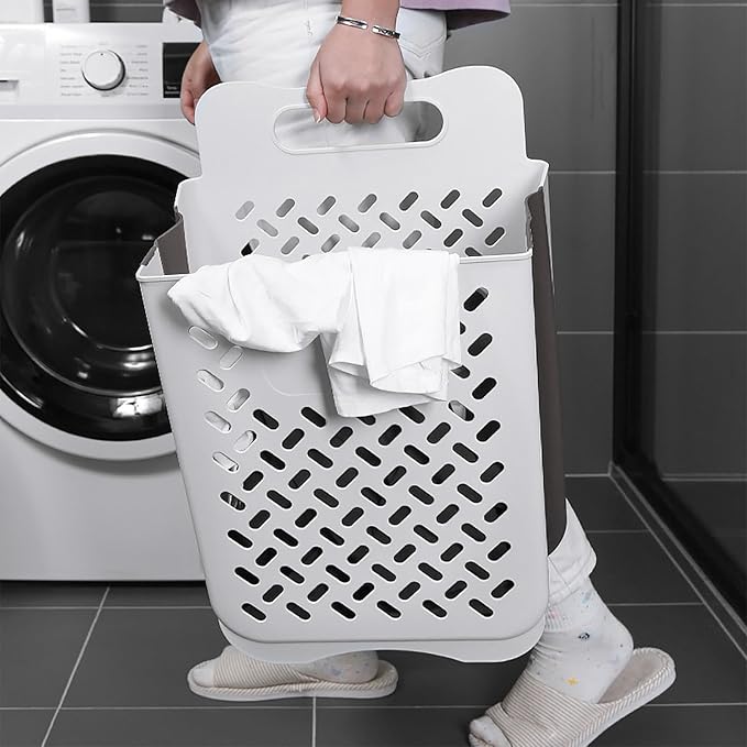 Plastic Collapsible Hanging Laundry Baskets with Carry Handle, Space-Saving Wall Hanging Laundry Basket Durable Tall Folding Plastic Laundry Hamper Waterproof Dirty Clothes Organizer XL+L