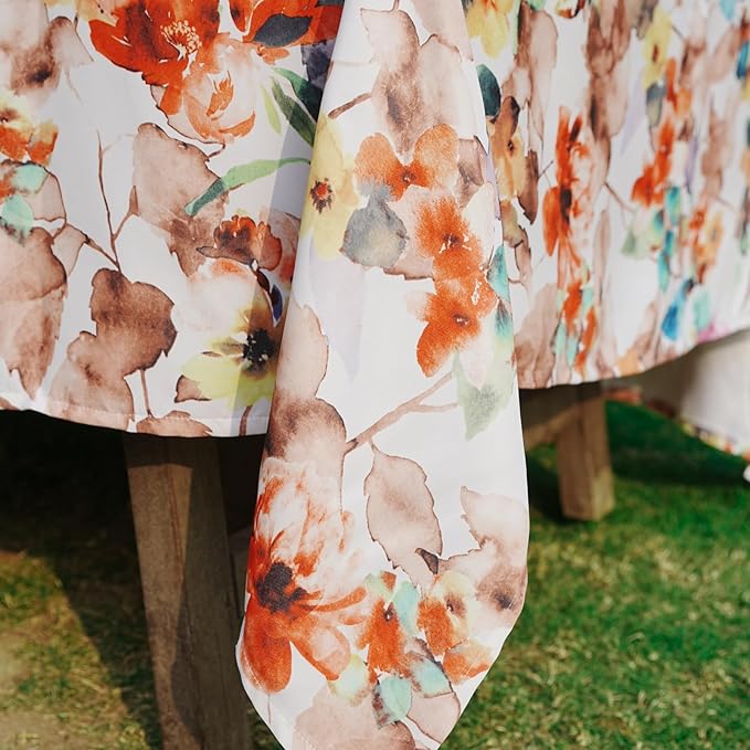 Floral Outdoor Tablecloth, Waterproof Tablecloth for Rectangular Table, Soft Vibrant Farmhouse Table Cover for Dining, Party - Spring/Summer, 54''x72'', Orange Flower