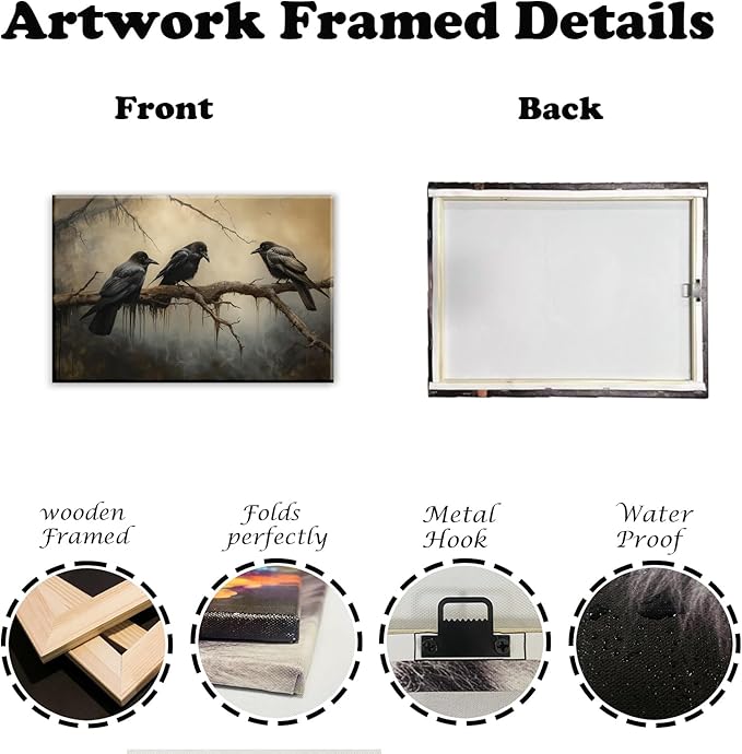 OAAPITI Halloween Decor Vintage Crow Wall Art Retro Art Poster Creepy Raven Picture Print Horrid Cemetery Painting Artwork Home Wall Decor(Artwork-4,24"x36")