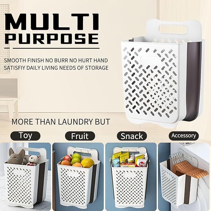 Plastic Collapsible Hanging Laundry Baskets with Carry Handle, Space-Saving Wall Hanging Laundry Basket Durable Tall Folding Plastic Laundry Hamper Waterproof Dirty Clothes Organizer XL+L