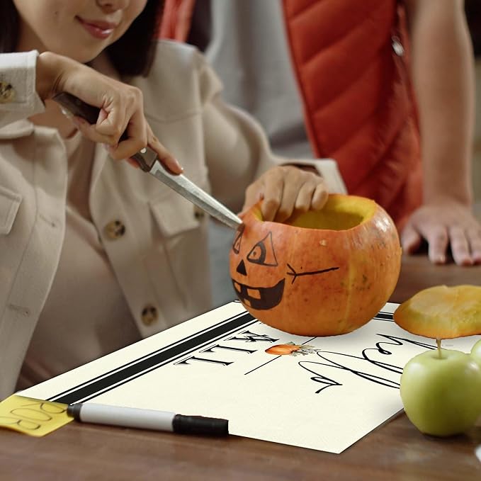 Hello Fall Placemats Set of 4, 12x18 Inch Maple Leaves Buffalo Plaid Table Mats, Washable Heat Resistant Place Mats for Kitchen Dining Table, Autumn Home Farmhouse Decor-B01