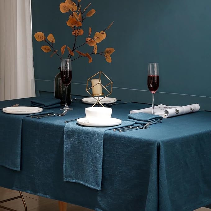 Square Tablecloth, Blue Table Cloth for Square or Round Tables, Waterproof Spillproof Washable Tablecloth, Linen Dining Table Cover for Wedding, Party, Farmhouse - 60'' x 60'', Blue