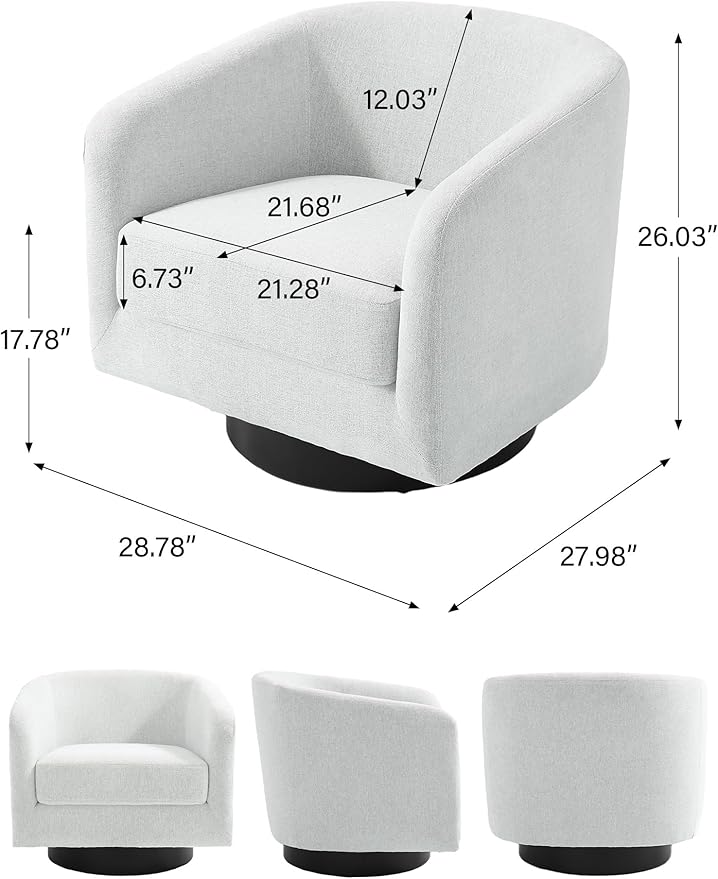 Swivel Barrel Accent Chair, Modern Round Chenille Fabric Arm Chair for Living Room, Bedroom, Comfy Club Reading Chairs for Adults(Chenille Fabric, Beige, Set of 1