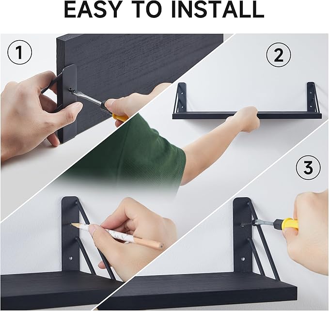 BAYKA Wall Shelves for Bedroom Decor, Floating Wall Shelves for Living Room Kitchen Storage, Wall Mounted Rustic Wood Floating Shelves for Kids Books, Corner Shelf for Bathroom(Rustic Brown,Set of 4)