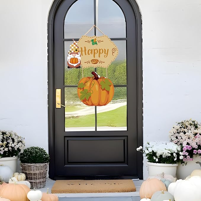 BWFY 5PC Fall Decorations for Home Thanksgiving Signs Autumn Home Decor Wooden Farmhouse Thanksgiving Decoration Indoor Harvest Sign Door Hanger for Outdoor Farmhouse Porch Front Door