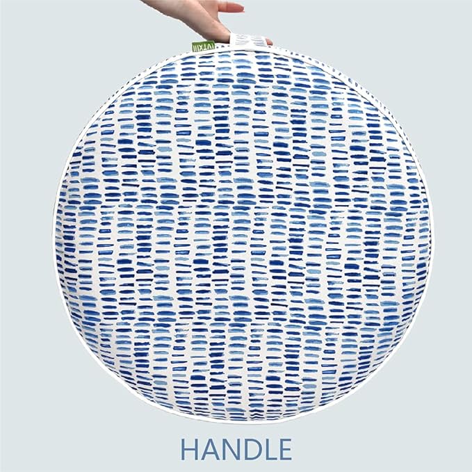 LVTXIII Outdoor Inflatable Ottoman Stool, Patio Water Repellent Footrest Stool with Handle, Portable Outside Round Ottoman for Patio Garden, Camping or Home Use, 21"x21"x9", Blue Pebble