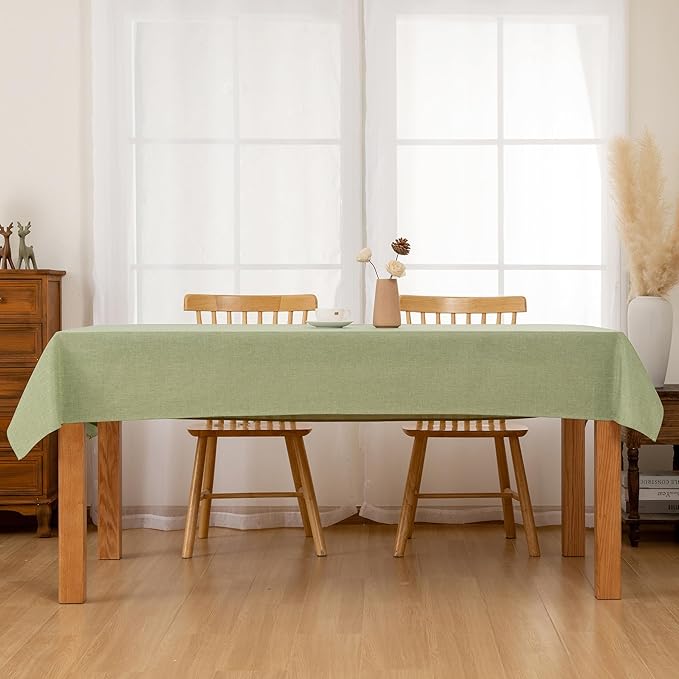 Hiasan 2 Pack Faux Linen Rectangle Tablecloth - Wrinkle and Stain Resistant Washable Table Cloth for Kitchen Dining Room Holiday Table Cover for Dinner, Green, 70 x 120 Inch