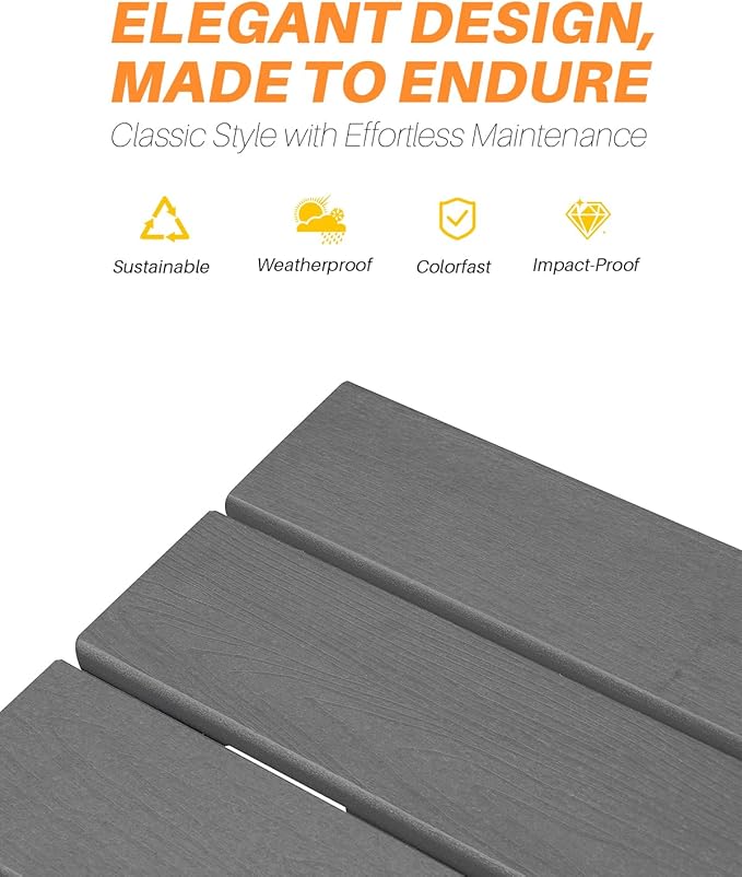 HDPE Outdoor Dining Table, 66.9” Rectangle Patio Dining Table for 6, All-Weather HDPE Outdoor Table with 2.2” Umbrella Hole, HDPE Patio Furniture for Deck, Backyard, Garden, Pool, Smoke Gray