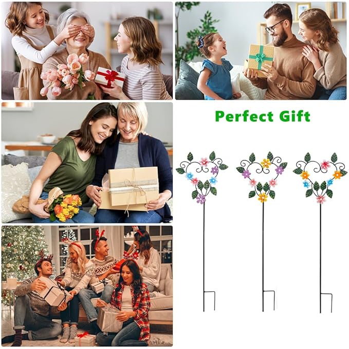 Metal Flowers Decorative Garden Stakes, 22.1 ''H Heart Shape Metal Flowers for Outside Yard Art Garden Stakes,Spring Outdoor Decor Housewarming Present for Women Mom Grandma