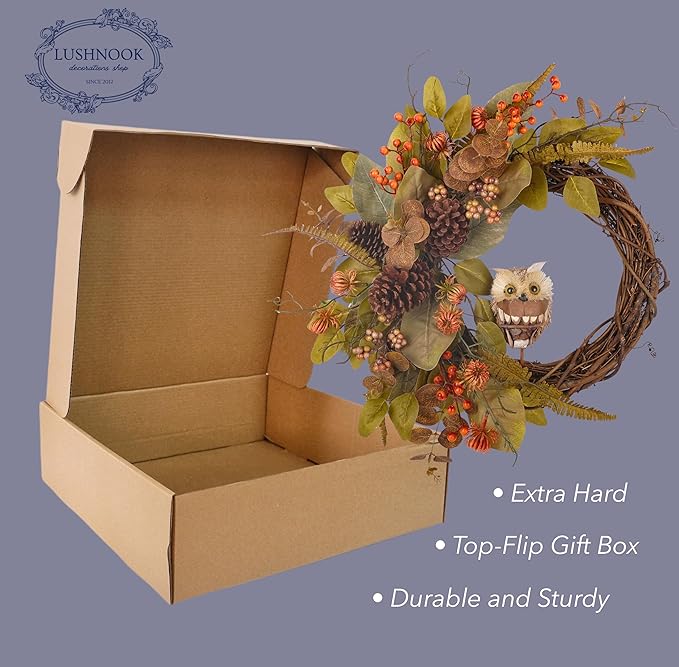 Fall Owl Wreath for Front Door 24 Inch, Autumn Natural Pine Cones Faux Eucalyptus Magnolia Leaf Berry Wreath, Fall Decor for Home Farmhouse Door Wall Window Porch Indoor/Outdoor