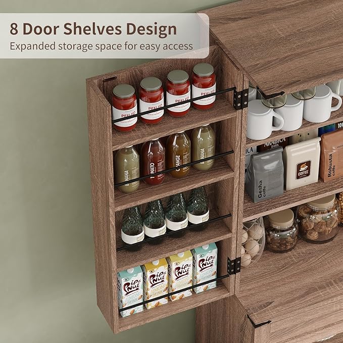 72'' Kitchen Storage Pantry Cabinet, Tall Storage Cabinet with 8 Door Shelves, 2 Cabinets and 1 Drawer, Freestanding Cupboard for Kitchen, Dining Room, Bathroom, Laundry, Living Room, Espresso