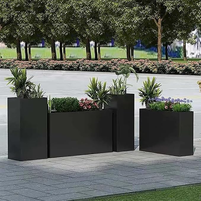 Black Steel Metallic Heavy Planter for Outdoor Plants 24"x12"x24" Outdoor Metal Planter Spliced Flower Pot with Partitions for Outside,Indoor,Garden (Black, 24 * 12 * 24)