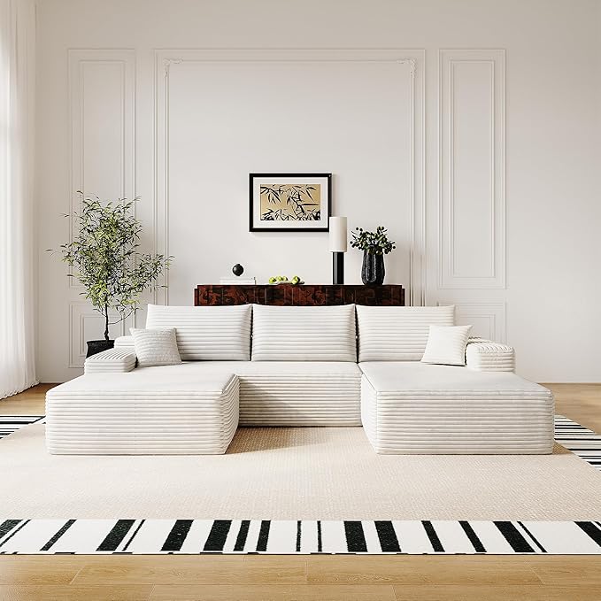 108" Sectional Couches for Living Room Modern Modular Sofa with L-Shape Couchs Upholstered Boneless Couch Deep Seat Sectional Couch with Chaise (White, Right Facing Chaise+2Seaters+1Ottoman)