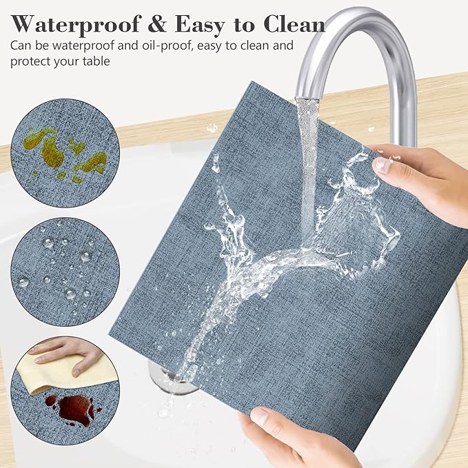 Faux Leather Placemats Set of 6,Heat Resistant Placemats for Dining Table, Easy Clean Non-Slip Place Mats, Waterproof Stain Resistant Wipeable Washable PU Table Mats, (Blue)