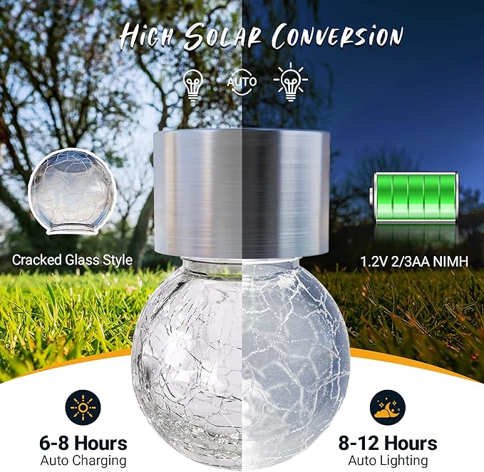 GIGALUMI 24 Pack Solar Outdoor Lights, Solar Hanging Lights for Christmas Decoration-Cracked Glass Solar Lights Outdoor Waterproof for Garden, Yard, Fence, Tree(Cold White)