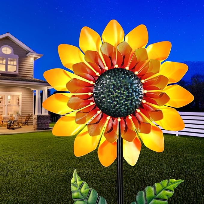 Sunflower Solar Wind Spinner, 52" Metal Wind Spinner with Kinetic Wind Sculpture Windmills for Outdoor Lawn & Garden Patio Decoration