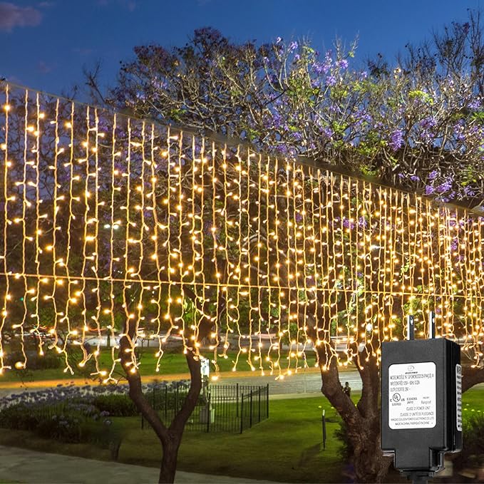Solhice LED Curtain Lights Outside 40ft x 3ft for Backyard, 600 LED Plug in Hanging Fence String Lights Outdoor Waterproof for Backdrop Backyard Patio Deck Décor, Warm White (Not Connectable)