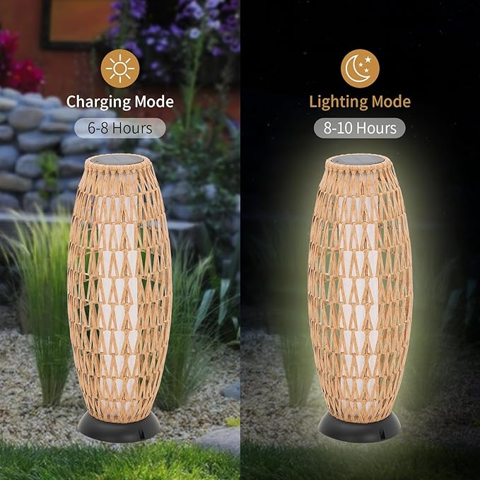 Large Patio Solar Powered Lantern for Garden Outdoor Decorative Floor Lamp Water-Resistant Wicker Lights for Deck Backyard