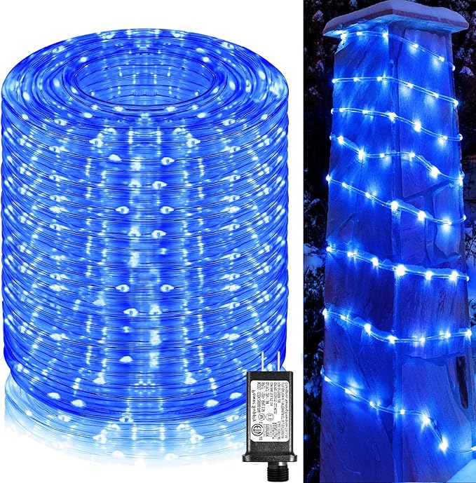 Rope Lights for Outside, 164FT 500 LED Rope Lights Outdoor Waterproof, 8 Modes Plug in String Lights for Indoor Bedroom, Garden, Deck, Patio, Pool, Landscape, Party Decorations - Blue