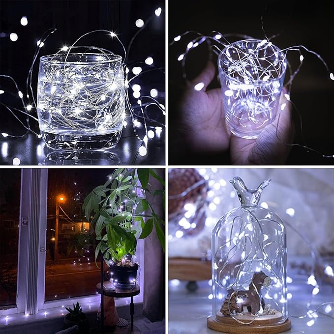 3 Pack 60LED Battery Operated Fairy Lights with Remote, 8 Modes LED String Lights with Timer, Dimmable, Memory Function, Waterproof Twinkle Fairy Lights for Outdoor Indoor Christmas Decor(Cool White)