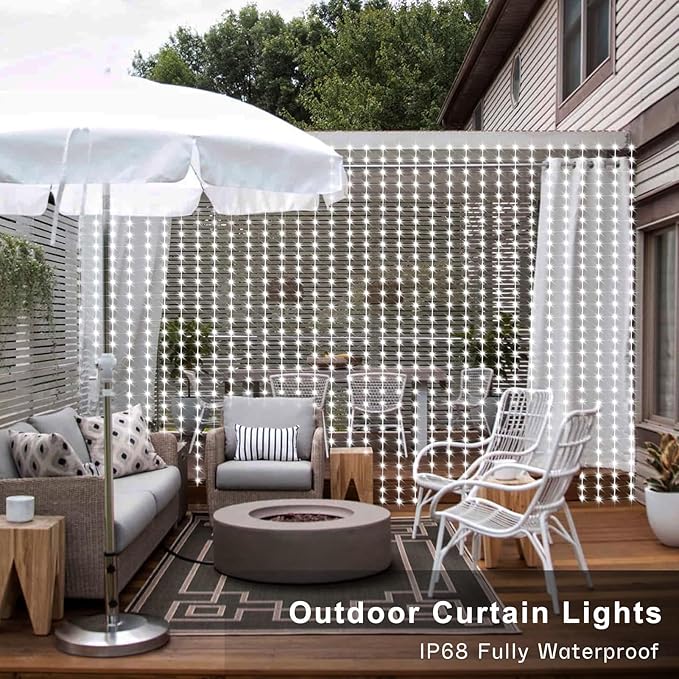 echosari 20Ft x 10Ft Large Curtain Lights Plug in, 600 LED Dual Color Changing Outdoor Curtain Lights Waterproof Connectable with Remote for Wedding Backdrop Yard Decor (Cool White & Multicolor)