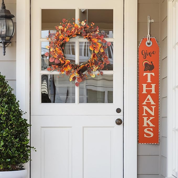 Glitzhome 22" D Fall Eucalyptus Berry Wreath, Artificial Wreaths Rustic Hanging Ornaments for Fall Front Door Wall Decor