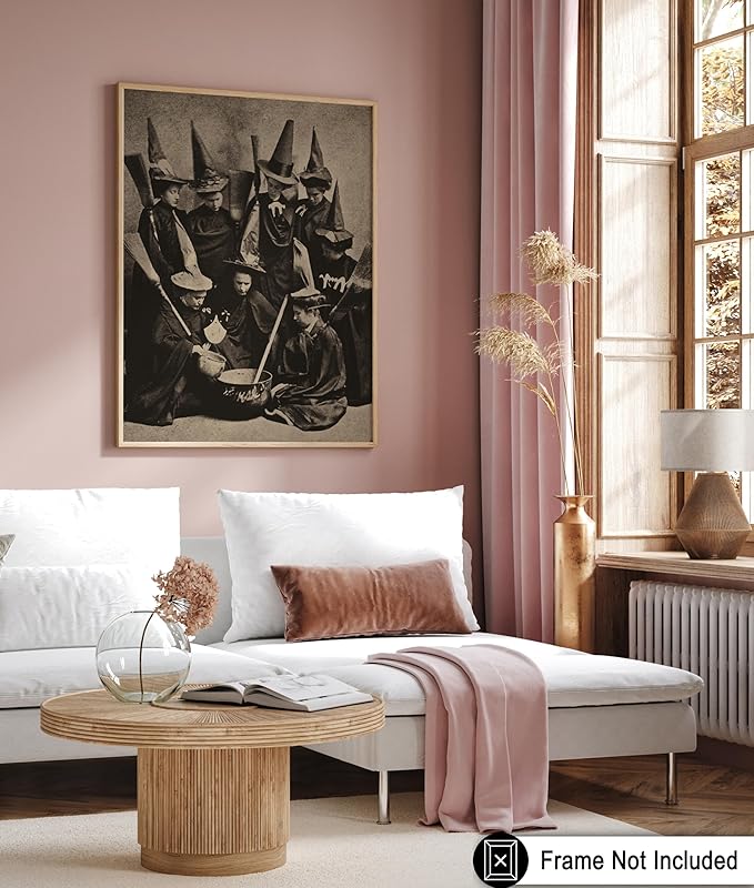 Poster Master Vintage Witches Cooking Poster - Retro Witchcraft Print - Black Magic Art - Halloween Art - Gift for Men & Women - Gothic Decor for Living Room, Bedroom or Dorm - 8x10 UNFRAMED Wall Art