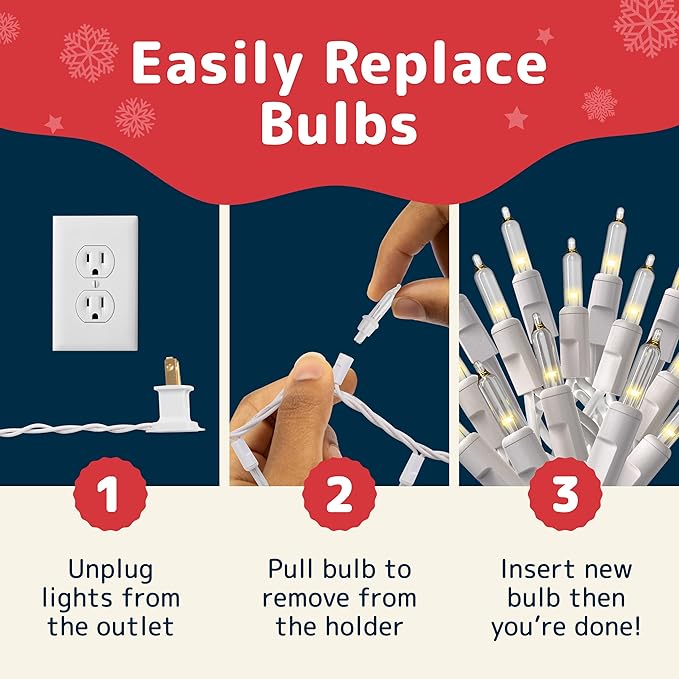 PREXTEX 200 Count Clear Christmas Lights - 40 ft Warm White Xmas Lights String Bulbs with White Wire for Indoor and Outdoor Holiday Decor, Trees and More