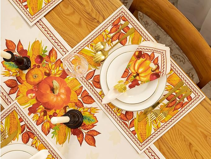 YiHomer Fall Thanksgiving Tabletop Collection for Kitchen Dining Decoration Parties Harvest, Harvest Party, Table Runner, 14 x 72